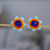 Beaded button earrings, 'Lapis Star' - Star-shaped Beaded Button Earrings Handcrafted in Mexico (image 2) thumbail
