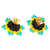 Beaded button earrings, 'Aqua Yellow Star' - Mexican Handcrafted Star-shaped Beaded Button Earrings (image 2c) thumbail