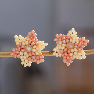 Beaded button earrings, 'Bicolour Star' - Star-shaped Beaded Button Earrings Handcrafted in Mexico