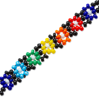 Beaded wristband bracelet, 'Floral Rainbow' - Multicolored Beaded Wristband Bracelet Handcrafted in Mexico
