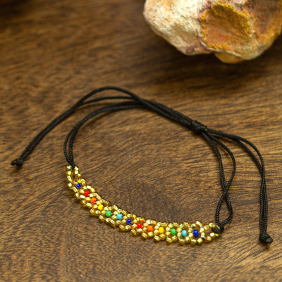 Beaded wristband bracelet, 'Dot Rainbow' - Multicoloured Beaded Wristband Bracelet Handcrafted in Mexico