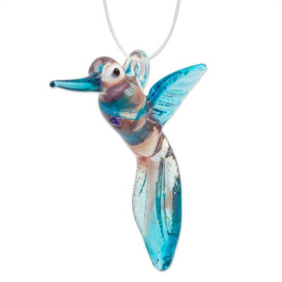 Recycled glass ornament, 'Mauve Paradise Hummingbird' - Handblown Recycled Glass Hummingbird Ornament in Mauve