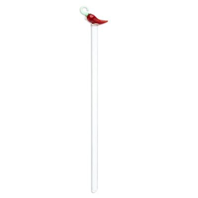 Recycled glass cocktail stirrer, 'Spicy Spirit' - Mexican Recycled Glass Cocktail Stirrer with Hot Pepper