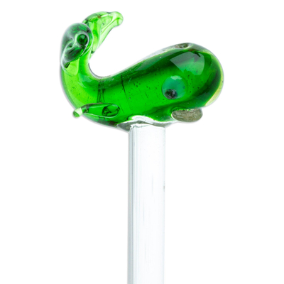 Agitador de cóctel de vidrio reciclado - Agitador Mexicano de Vidrio Reciclado con Ballena Verde