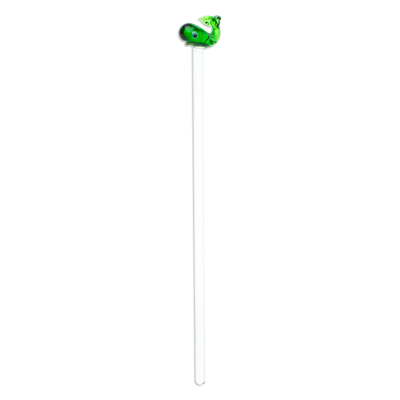 Recycled glass cocktail stirrer, 'Cheerful Green Whale' - Mexican Recycled Glass Cocktail Stirrer with Green Whale