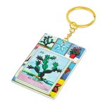 Decoupage wooden keychain, 'The Nopal' - Decoupage Wooden Keychain With Mexican Loteria Game Motif