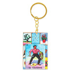 Decoupage wooden keychain, 'The Brave One' - Decoupage Wooden Keychain With Mexican Loteria Game Motif