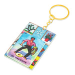 Decoupage wooden keychain, 'The Brave One' - Decoupage Wooden Keychain With Mexican Loteria Game Motif