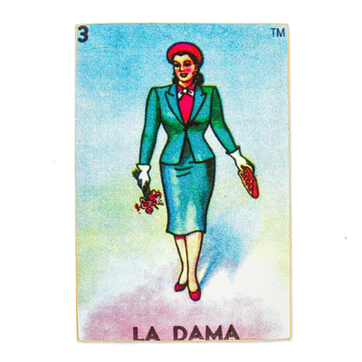 Decoupage wooden magnet, 'The Lady' - Decoupage Wooden Magnet With Mexican Loteria Card Motif