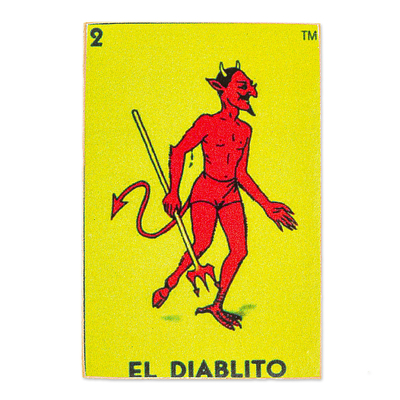Decoupage wooden magnet, 'The Little Devil' - Decoupage Wooden Magnet With Mexican Loteria Card Motif