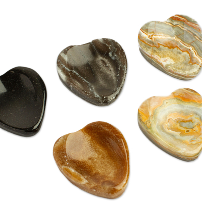 Stress-relieving stones, 'Elegant Heart Amulet' (pair) - Heart-Shaped Stones for Stress Relief (Pair)