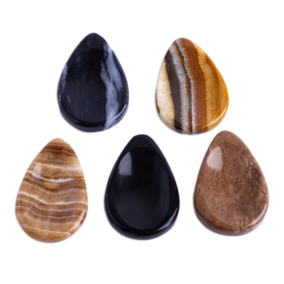 Stress-relieving stones, 'Tranquility Drop' (pair) - Drop-Shaped Stone Amulets (Pair)
