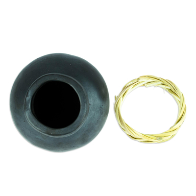 Barro negro decorative mini vase, 'Smooth Black' - Barro Negro Black Ceramic Decorative Mini Vase