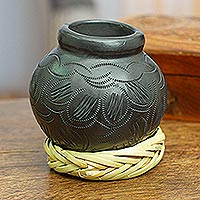 Barro negro decorative mini vase, 'Delightful Black' - Barro Negro Black Ceramic Decorative Mini Vase