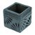 Barro negro mini flower pot, 'Square & Peacock' - Mexican Handmade Barro Negro Black Ceramic Mini Flower Pot