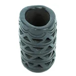 Barro negro mini flower pot, 'Oval & Half Diamonds' - Mexican Handmade Barro Negro Black Ceramic Mini Flower Pot