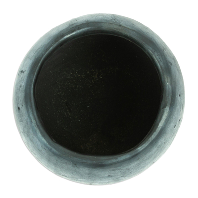 Barro negro shot glass, 'Little Folk Barrel' - Mexican Handcrafted Barro Negro Shot Glass