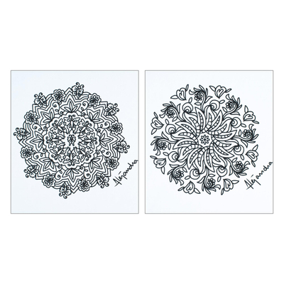 colouring postcards, 'Tender Emotions' (Pair) - Mandala colouring Postcards from Mexico (Pair)