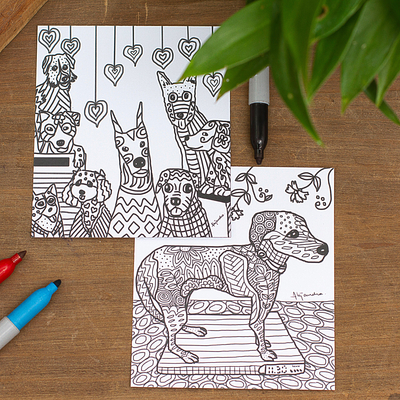 colouring postcards, 'Soothing Fidelity' (Pair) - Mexican Dog Themed colouring Postcards (Pair)
