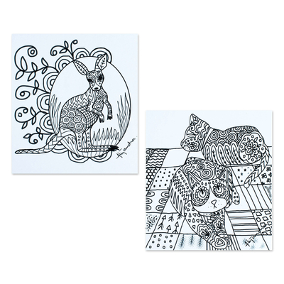 Malpostkarten, (Paar) - Malpostkarten mit mexikanischem Tiermotiv (Paar)