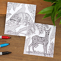 Coloring postcards, 'Nature's Emotion' (Pair) - Mexican Wildlife Themed Coloring Postcards (Pair)