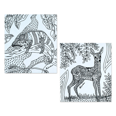 Malpostkarten, (Paar) - Ausmalpostkarten mit mexikanischem Wildtiermotiv (Paar)