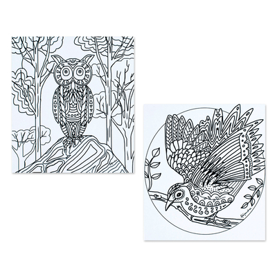 Malpostkarten, (Paar) - Postkarten zum Ausmalen mit mexikanischen Vögeln (Paar)