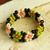 Glass beaded ring, 'Little Olive Blooms' - Mexican Glass Beaded Ring with Light Olive and Pink Flowers (image 2) thumbail