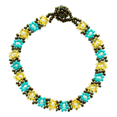Handcrafted Glass Beaded Bracelet with Floral Motifs