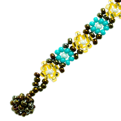 Armband aus Glasperlen - Handgefertigtes Glasperlenarmband mit Blumenmotiven