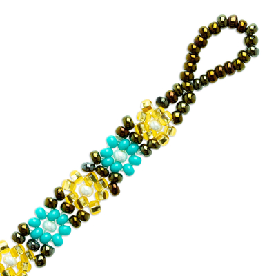 Armband aus Glasperlen - Handgefertigtes Glasperlenarmband mit Blumenmotiven