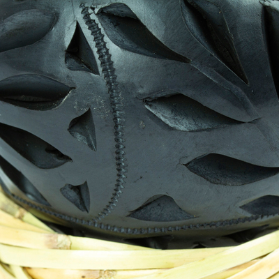Jarrón decorativo barro negro - Jarrón Decorativo Mexicano Barro Negro con Detalles Florales