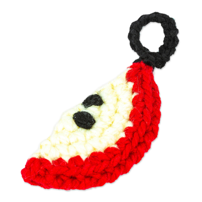 Crocheted charm, 'Cute Apple' - Apple-themed Crocheted Charm for Handbags Handmade in Mexico