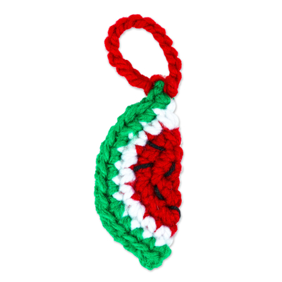 Crocheted charm, 'Cute Watermelon' - Watermelon Crocheted Charm for Handbags Handmade in Mexico