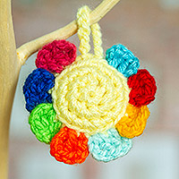 Crocheted charm, 'Cute Flower' - Flower Crocheted Charm for Handbags Handmade in Mexico