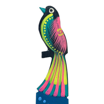 Wood bookmark, 'Reading Bird' - Handmade Mexican Copal Wood Bookmark with Tropical Bird