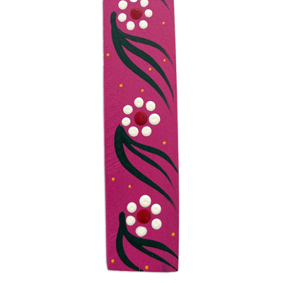 Wood bookmark, 'Reading Hummingbird' - Handmade Floral Bird-Themed Copal Wood Bookmark from Mexico