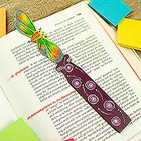 Wood bookmark, 'Reading Butterfly' - Mexican Artisan Painted Butterfly Copal Wood Bookmark