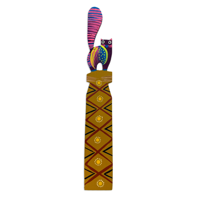 Wood bookmark, 'Reading Feline' - Feline-Themed Copal Wood Bookmark Artisan Carved in Mexico