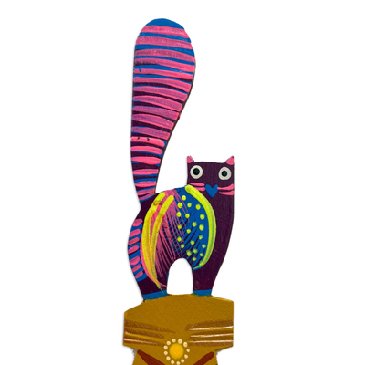 marcador de madera - Marcapáginas de madera de copal con temática felina tallada artesanalmente en México