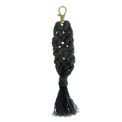 Mexican Recycled Cotton Macrame Keychain in Black