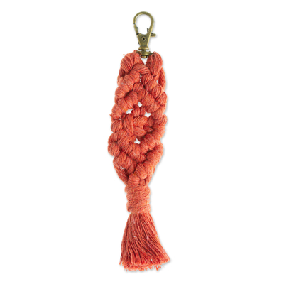 Mexican Recycled Cotton Macrame Keychain in Strawberry