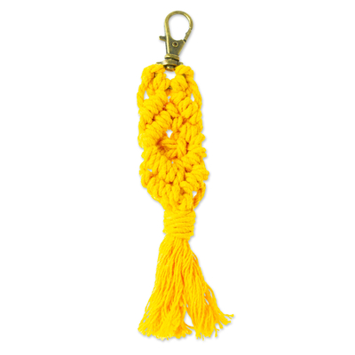 Mexican Recycled Cotton Macrame Keychain in Marigold