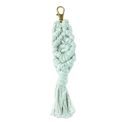 Mexican Recycled Cotton Macrame Keychain in Pearl Grey