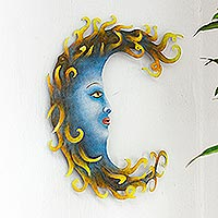 Steel wall art, 'Flaming Moon' - Flaming Moon Steel Wall Art Handcrafted in Mexico