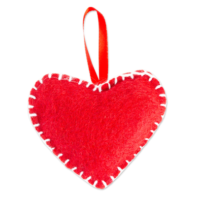 Felt ornament, 'Red Emotion' - Mexican Red Heart Ornament Handcrafted from Felt