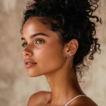 Fused glass mosaic button earrings, 'Blue Textures' - Blue Fused Glass Mosaic Button Earrings from Mexico