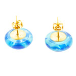 Fused glass mosaic button earrings, 'Blue Textures' - Blue Fused Glass Mosaic Button Earrings from Mexico