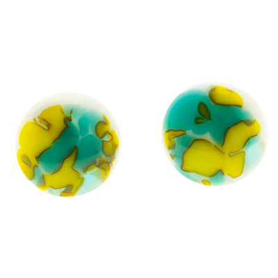 Sea Green & Pistachio Fused Glass Mosaic Button Earrings