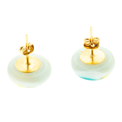Ohrringe mit Knöpfen aus verschmolzenem Glasmosaik - Ohrringe mit Knöpfen aus verschmolzenem Glasmosaik in Meeresgrün und Pistazien